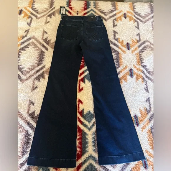 NWT 7 For All Mankind DOJO Blue Black Santiago Size 28 Flare Jeans - Picture 2 of 10
